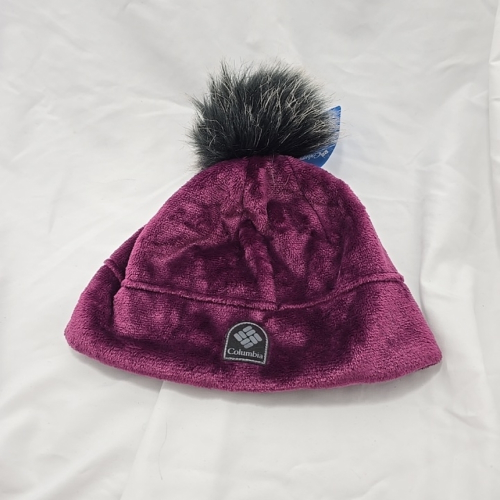 NWT Columbia Unisex Fire Side Plush Fleece Pom Pom Beanie Hat Cap Plum S/M